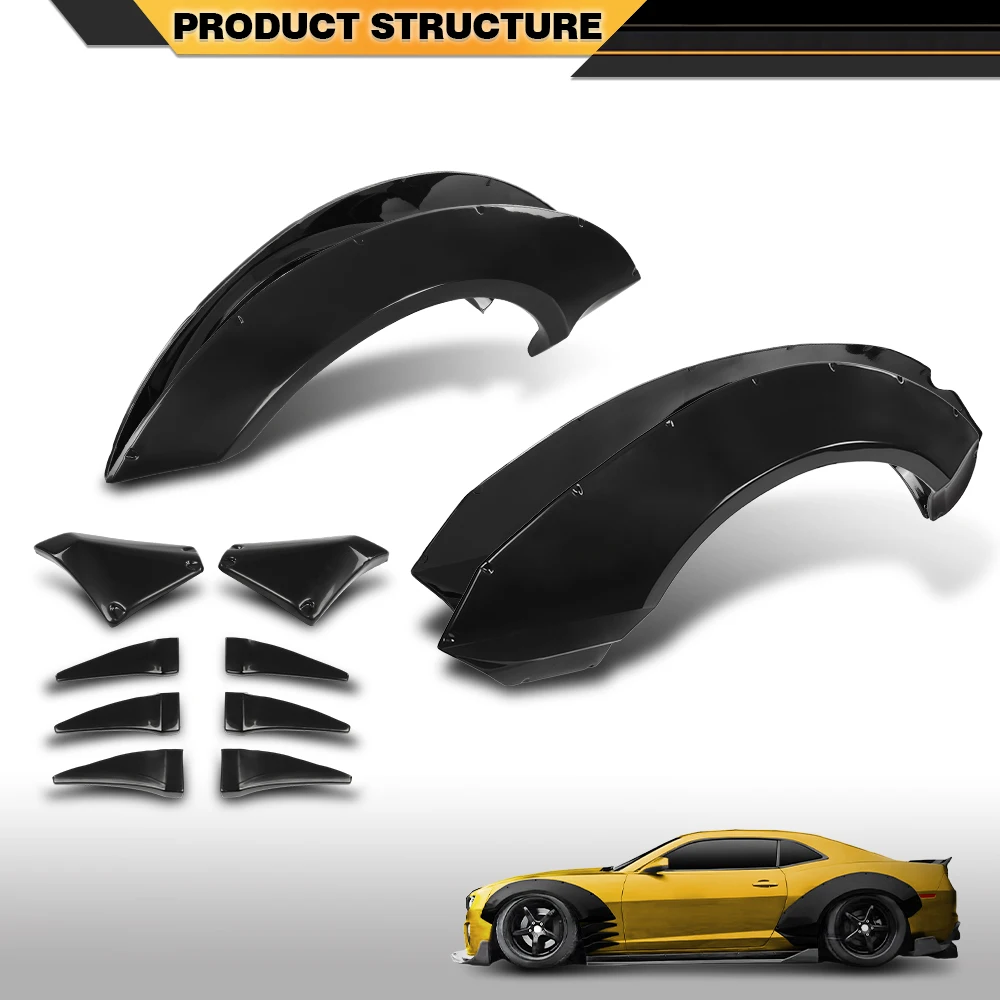 Fit For 10-15 Chevy Camaro ZL1 MB Style Fender Flares W/ Front Canards Fin