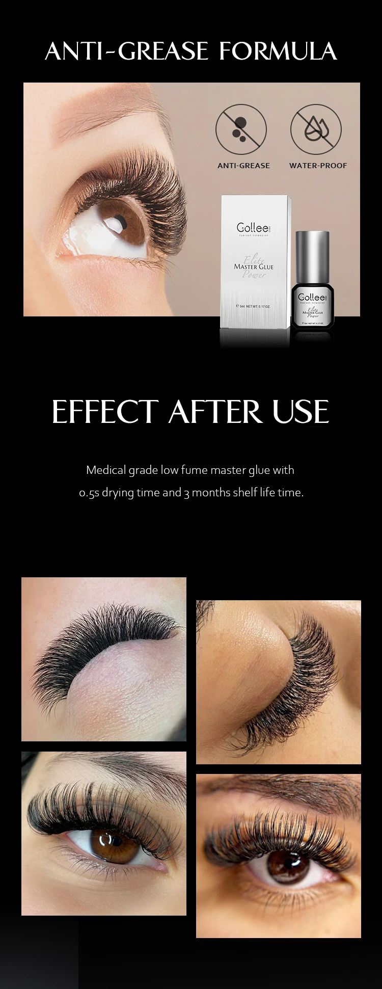 Gollee Wimpernversiegelung für Wimpernverlängerung, 0,5s Schnelltrocknender Super-Bonder für Stärkere Klebeverbindung mit Wimpernverlängerungskleber, Make-up – Detail 3
