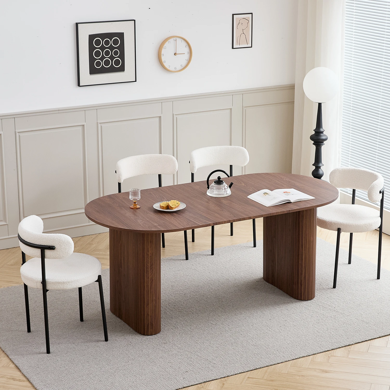 EGOONM Moderner Esstisch Ovaler Gerillter Säulenfuß Küchentisch 6-8 Sitzer Holz-Esstisch für Esszimmer – Detail 11