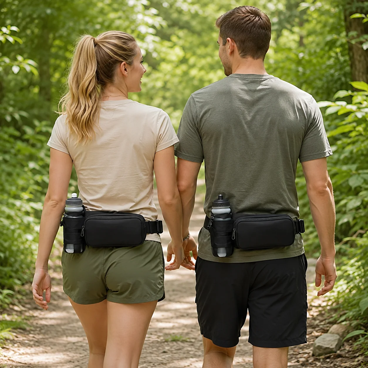 Black Waist Bag with Water Bottle Holder Adjustable Fanny Pack Crossbody Bag for Running Hiking Travel Outdoor Sports
