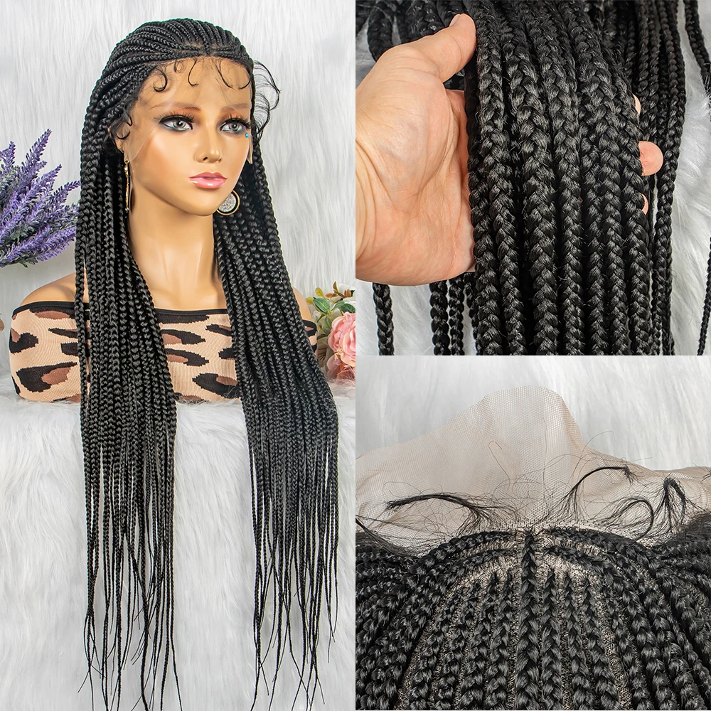 New Arrivals Cornrow Box Braided Wigs Synthetic Box Braided Wigs for Black Women 36 Inches Lace Front Wigs with Baby Hair