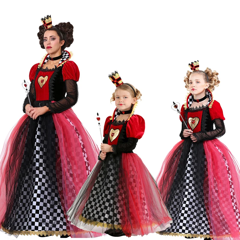 

Women Alice The Rise of Red Wicked Wonderland Halloween Fancy Dress Up Girls Kids Queen of Hearts Costume