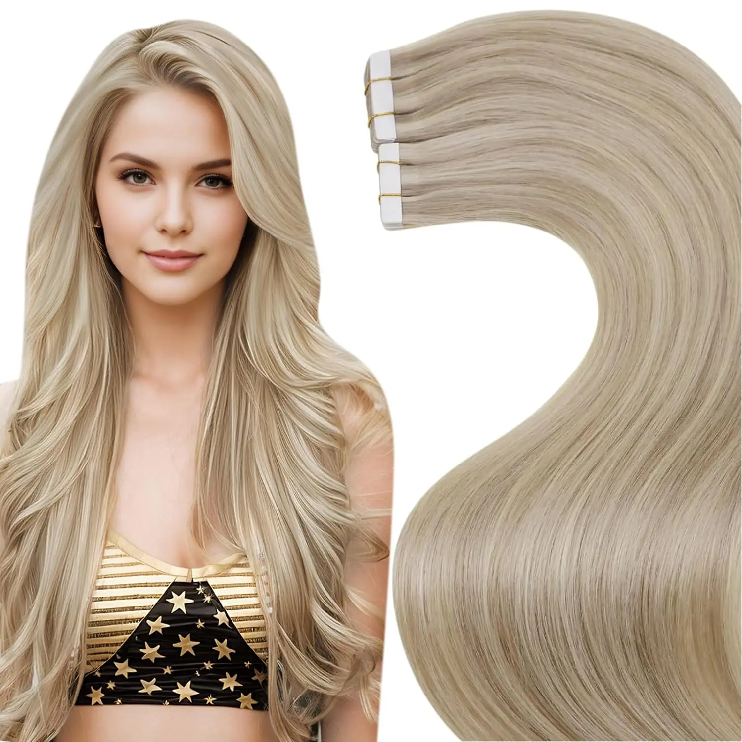 Laavoo Human Hair Remy Tape in Extensions 100% Real Highlight Piano Color Natural Hair Tape in Hair Extension Straight 20P&40P