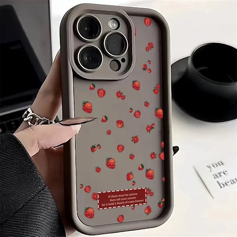 Casing ponsel ceri stroberi merah muda, pelindung telepon genggam Xiaomi Mi 11 Lite 5G 14 13T 13 12T 12X 12 Poco F6 F5 X6 X3 Pro F3