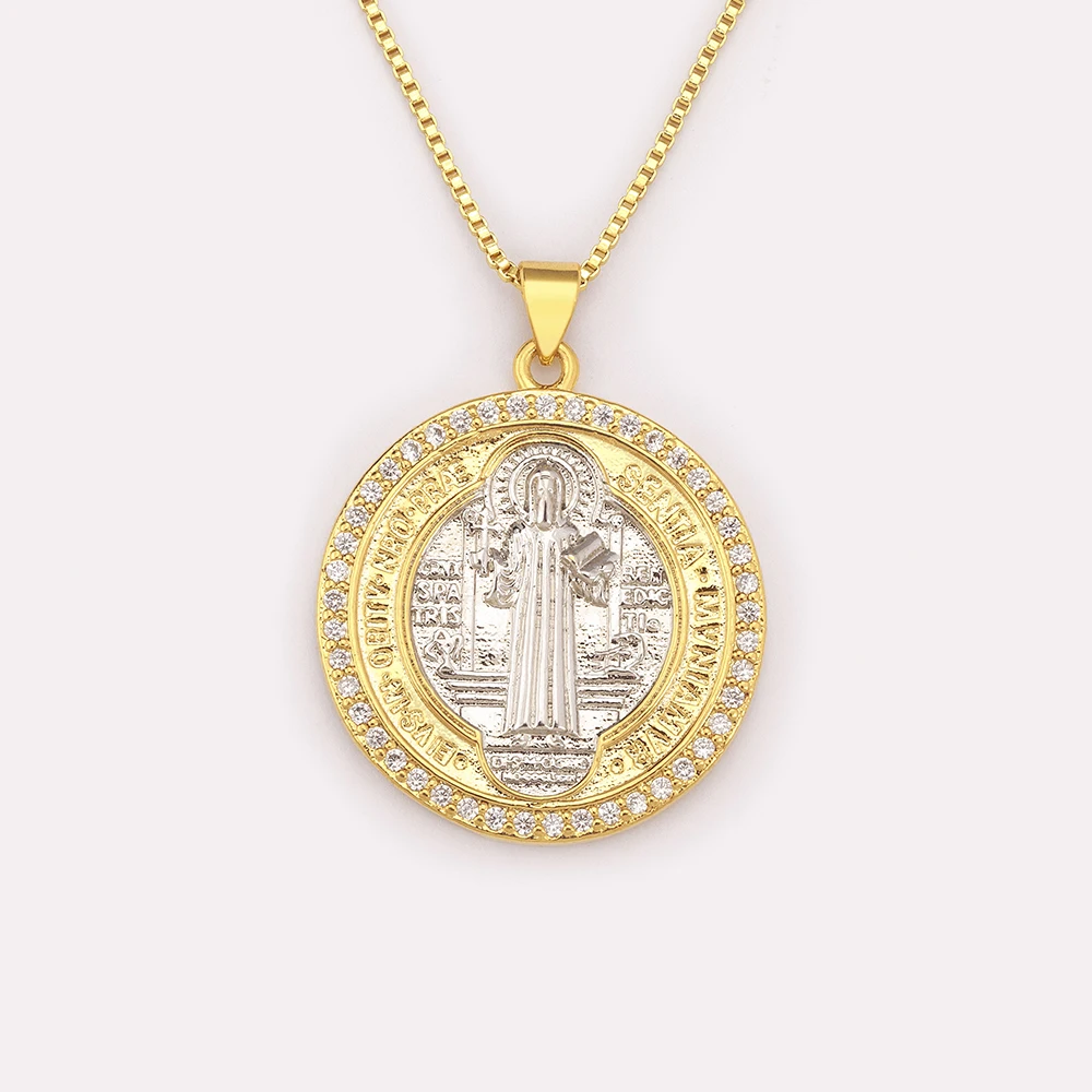 Nidin High Quality Religious Style Inlaid Crystal Zircon Pendant Necklace For Women Virgin Mary Believer jewelry Party Gifts