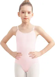 Girls Camisole Dance Leotard for Ballet, Adjustable Detachable Clear Straps, Full Front Lining