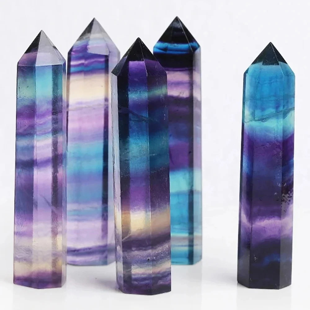 Baguette à pointe unique en fluorite de couleur naturelle, fournitures de sorcellerie, prisme hexagonal, artisanat en charbon de table, décoration d'intérieur, cadeaux de Noël