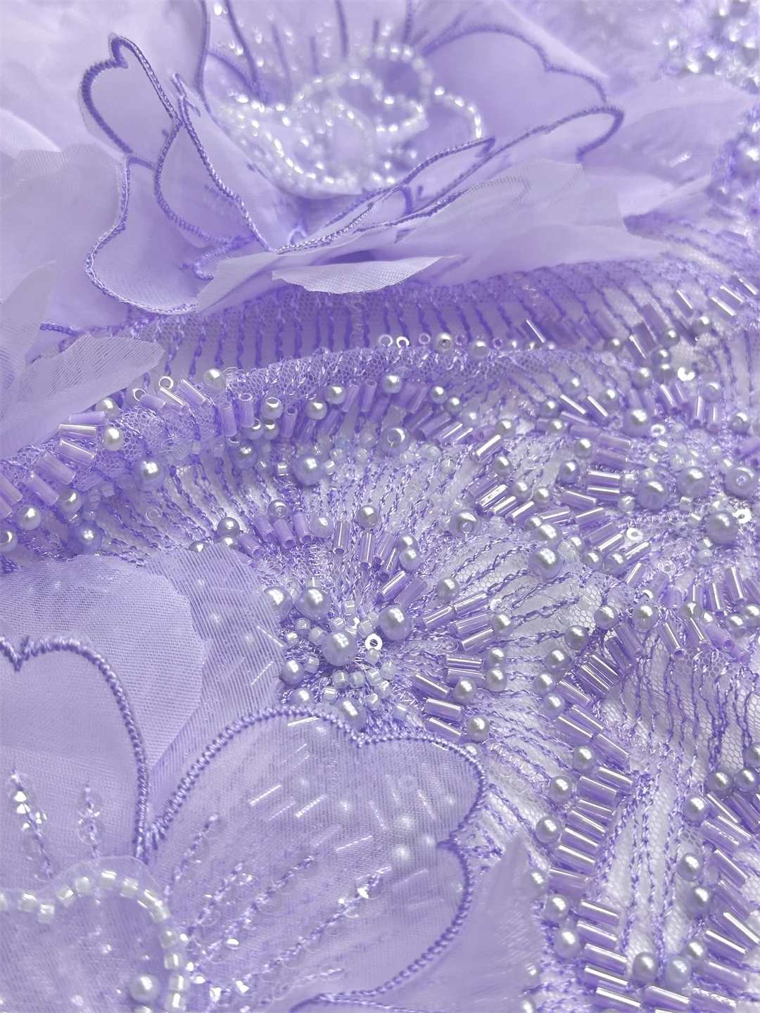

New 3D Colorful Flowers Beaded Embroidered Laces Fabrics Wedding Tulle Lace Fabric DIY Accessories Width 120cm 1meter