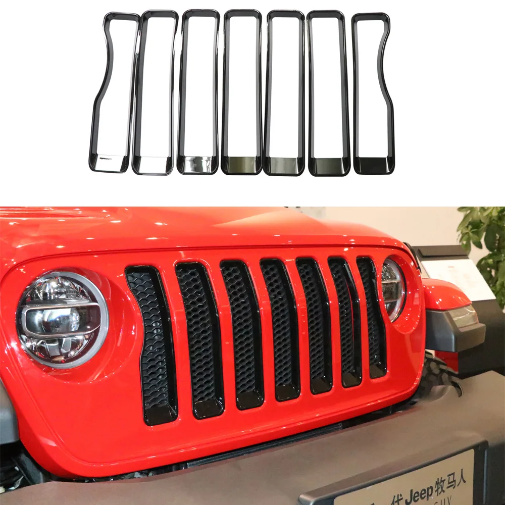 

SXMA JL1010 Front Grill Mesh Inserts Grille Cover Guard Bezels Trim 7PCS forJeep JL forWrangler 2018+ no Original Grill Insert