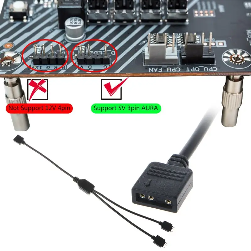 5V 3 Pin Computer Motherboard Extension Cable RGB Interface Connector Hub RGB Splitter Cable for Computer Chassis High Quality