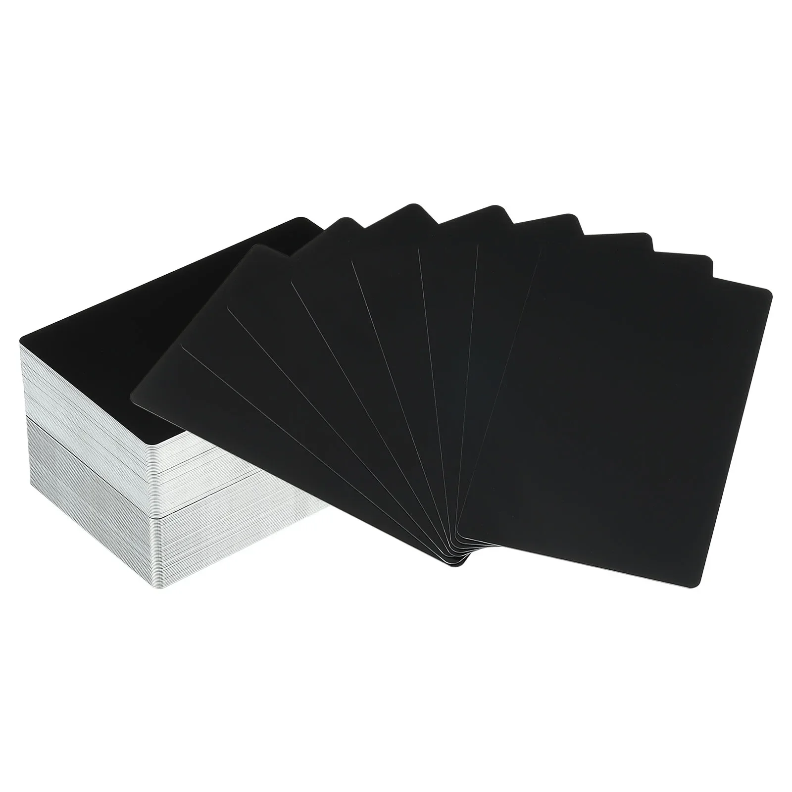 100/200 Stück 86 x 54 x 0,45 mm Metall-Visitenkarten, blanko, Aluminium, Lasergravur, druckbare Namenskarte für individuelle Heimwerker, Schwarz/Mattschwarz