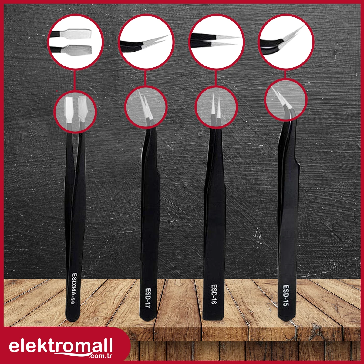 Conjunto de pinças de aço inoxidável antiestático, ESD, ESD, ESD-10, ESD-11, ESD-12, ESD-13, ESD-14, ESD-15, ESD-16, ESD-17, ESD-34A,, 9pcs por conjunto, 1,5mm