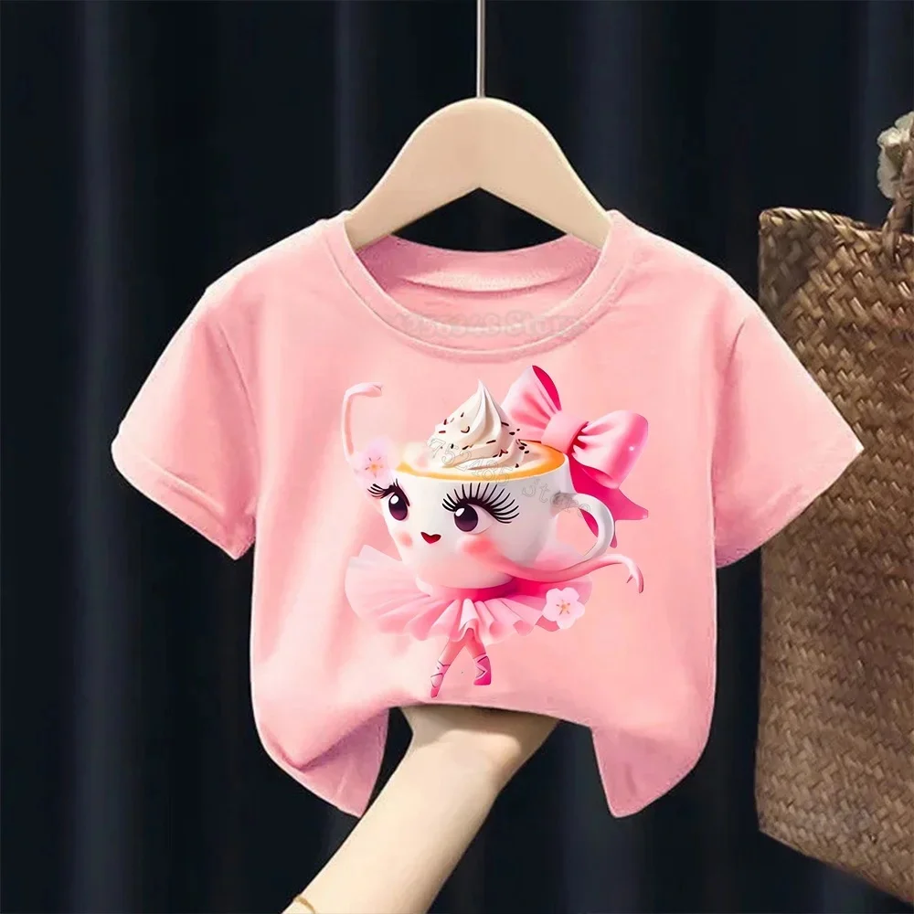 Brainrot italien mignon Meme T-shirt pour filles vêtements ballerine Cappuccino imprimé T-shirt hauts rose été coton tenues Streetwear