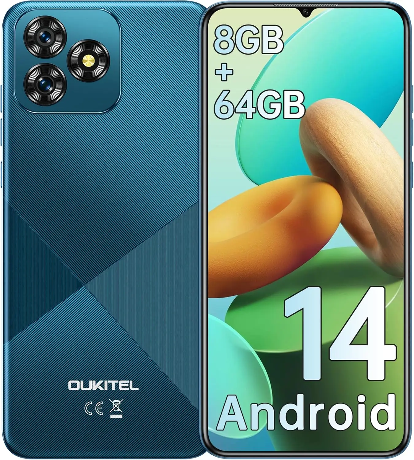 OUKITEL C53 Android 14 Unlocked Smartphone - 8GB + 64GB/1TB Unlocked Phone, Octa-Core 6.6" HD+ Smartphone, 13MP + 5MP Camera