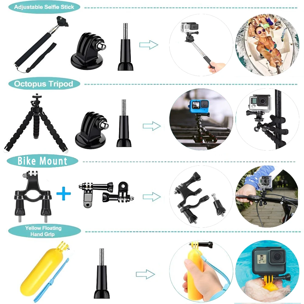 50 In 1 Action Camera Accessories Kit for DJI Osmo Action 5 pro 4/3 GoPro Hero 13 12 11/10 Insta360 AKASO Yi Sjcam Action Camera