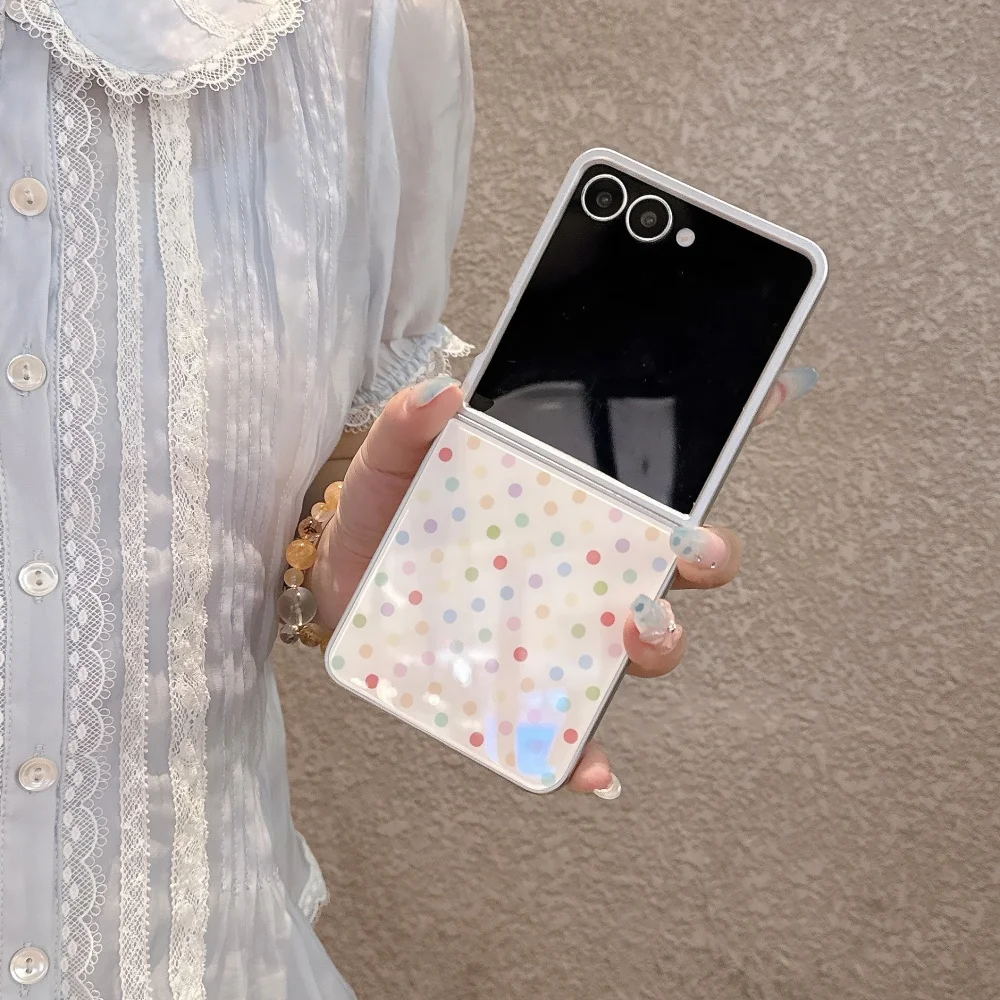 Korea Ins Color Dot Glass Phone Case for Samsung Galaxy Z Flip 8 Z Flip 7 Z Flip 6 Z Flip 5, Fashion Shockproof Protective Cover