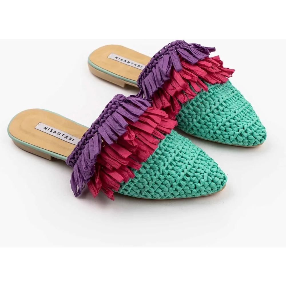 Viana-zapatillas de punto para mujer, calzado de diseño especial, hecho a mano, con borlas, color morado y fucsia, color verde