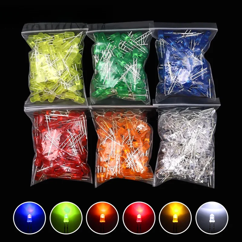 100szt 5MM Dioda LED F5 Różne Zestaw Biały Zielony Czerwony Niebieski Żółty Pomarańczowy Różowy Fioletowy Ciepły Biały DIY Dioda elektroluminescencyjna — zdjęcie 2