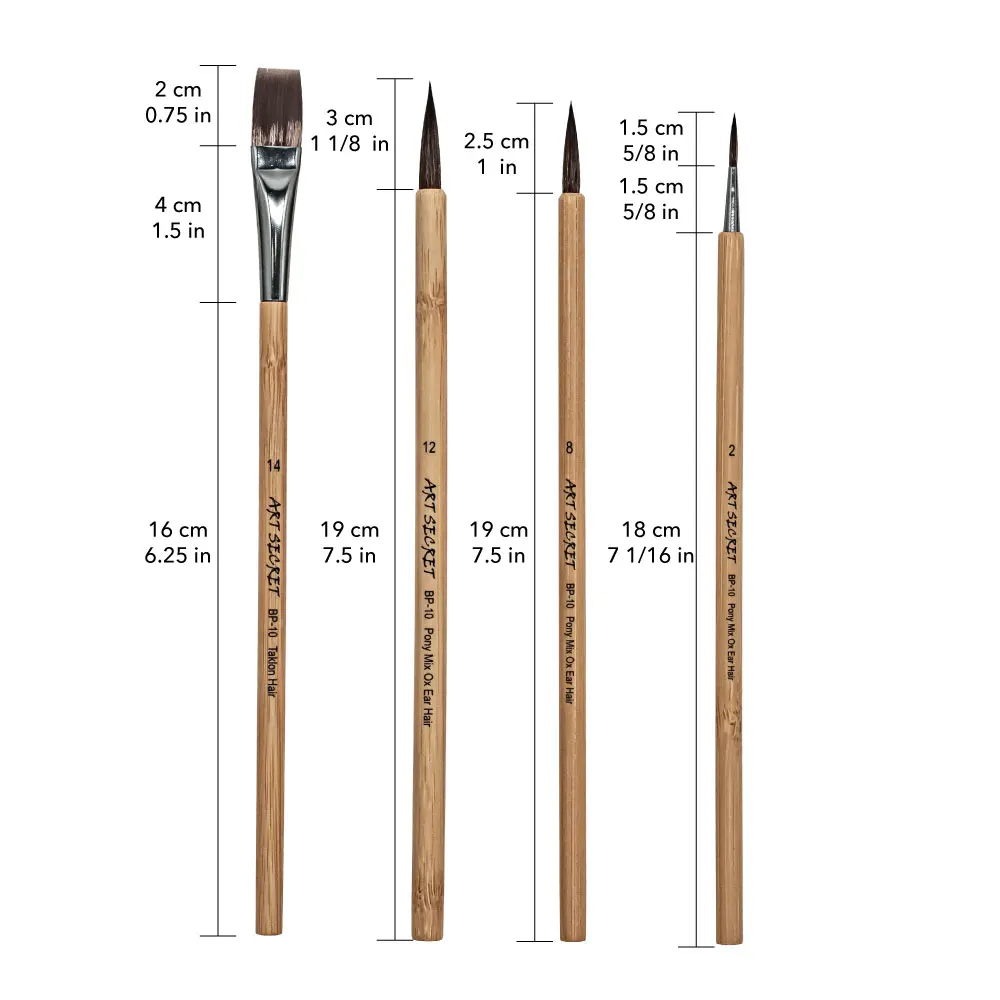Artsecret 4pc/set BP-10 pônei & mix de cabelo de orelha de boi pintura chinesa escovas de caligrafia bambu lidar com ferramentas de arte de acrílico