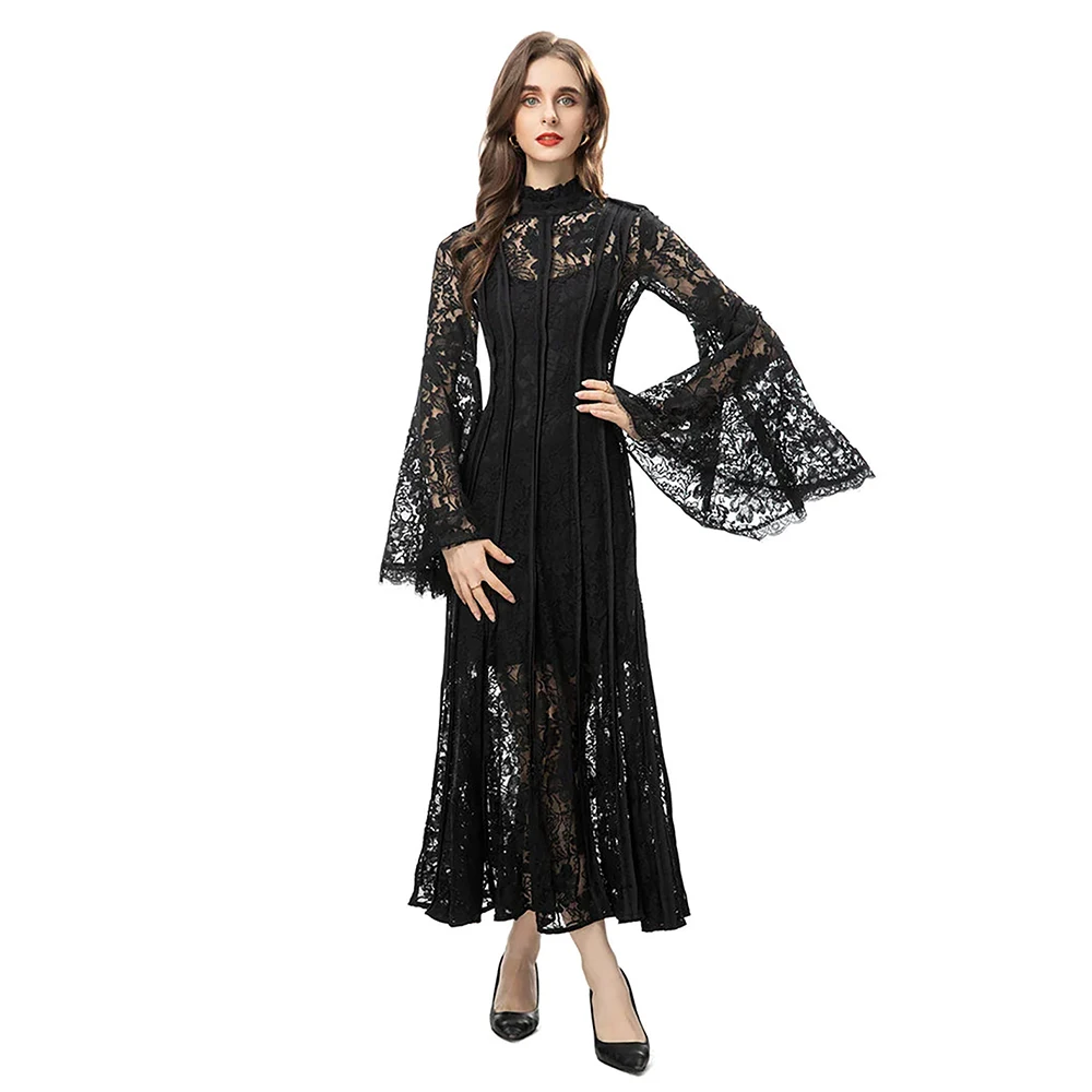 

ROSELLA High Neck Evening Dress Flare Sleeves Ankle Length Lace A Line Dubai Arabic Women Formal Dresses