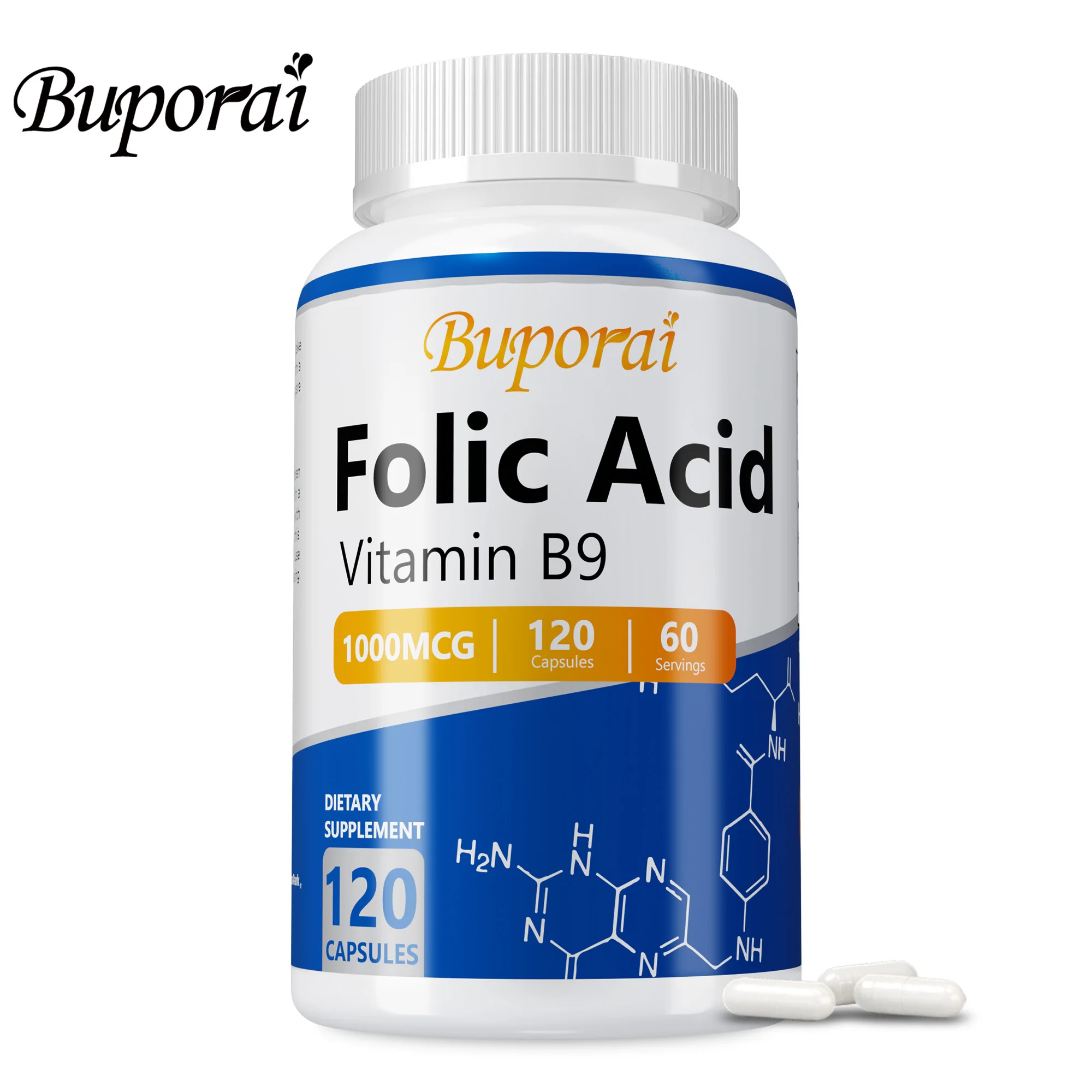 Folic Acid - Brain and Digestive Function, Liver Support, Healthy Nervous System - 120 Capsules