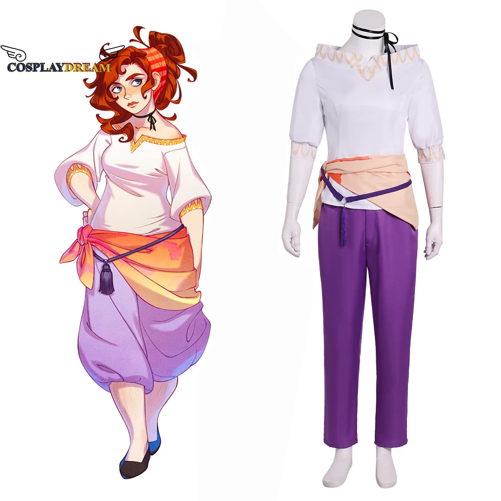 

Game The Arcana Portia Cosplay Costume Adult Female Top Pants Suit Halloween Party Cosplay Suit Portia White T Shirt Purple Pant