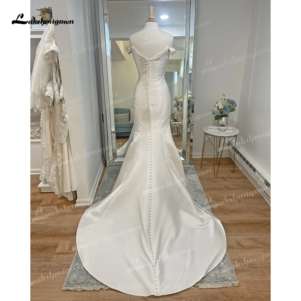 Sexy Sweetheart Off the Shoulder Back Button Satin Mermaid Wedding Dress Custom For Women Boho Bride Gown Sweep Vestido De Novia