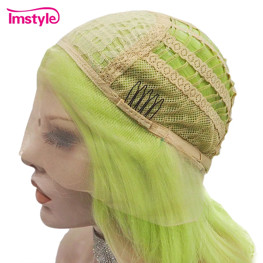 Imstyle Synthetic Lace Front Wig Tinsel Wig Ombre Green Pink Wig Long Wavy Wig For Party Drag Wig