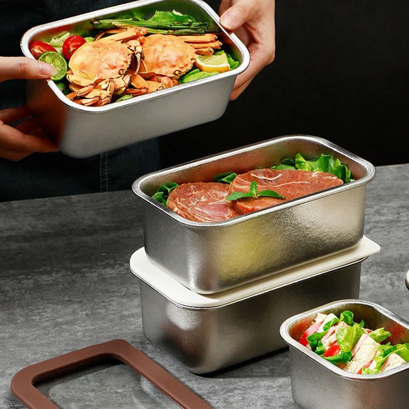 450/1000/1500ml Pure Titanium Food Preservation Box with Tempered Glass Lid,Rectangular Anti-Bacterial Tableware For Camping