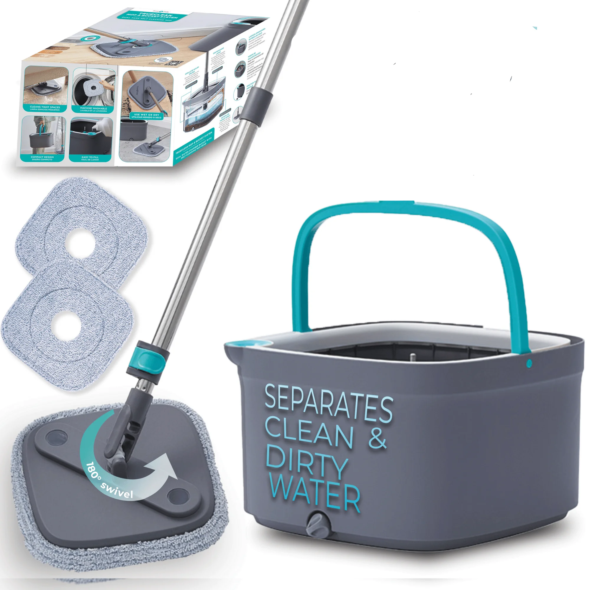 Fregona giratoria cuadrada original, fregado húmedo y seco, uso en madera, baldosas, suelos de madera dura, ideal para limpiar la cocina y el hogar