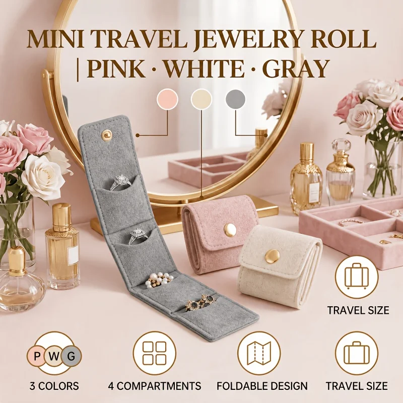 1-Piece Snap-Fastener Felt Jewelry Bag, Four-Compartment Foldable Multifunctional Travel Jewelry Storage Bag, Portable Small Jewelry Storage Pouch