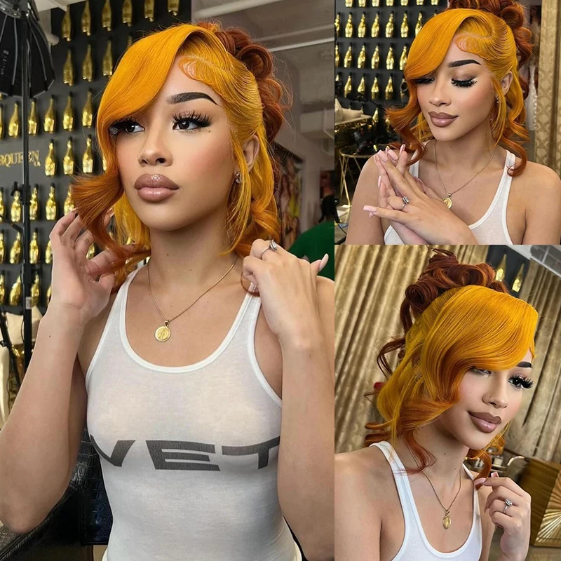 Synthetic Lace Front Wig Yellow Wig Long Straight Glueless Frontal Bright Colored Natural Lace Wigs for Women Party Cosplay