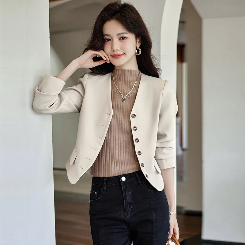 Spring Autumn Suit Coat Women's Short 2023 New Casual Style Popular Beige Black Blazers