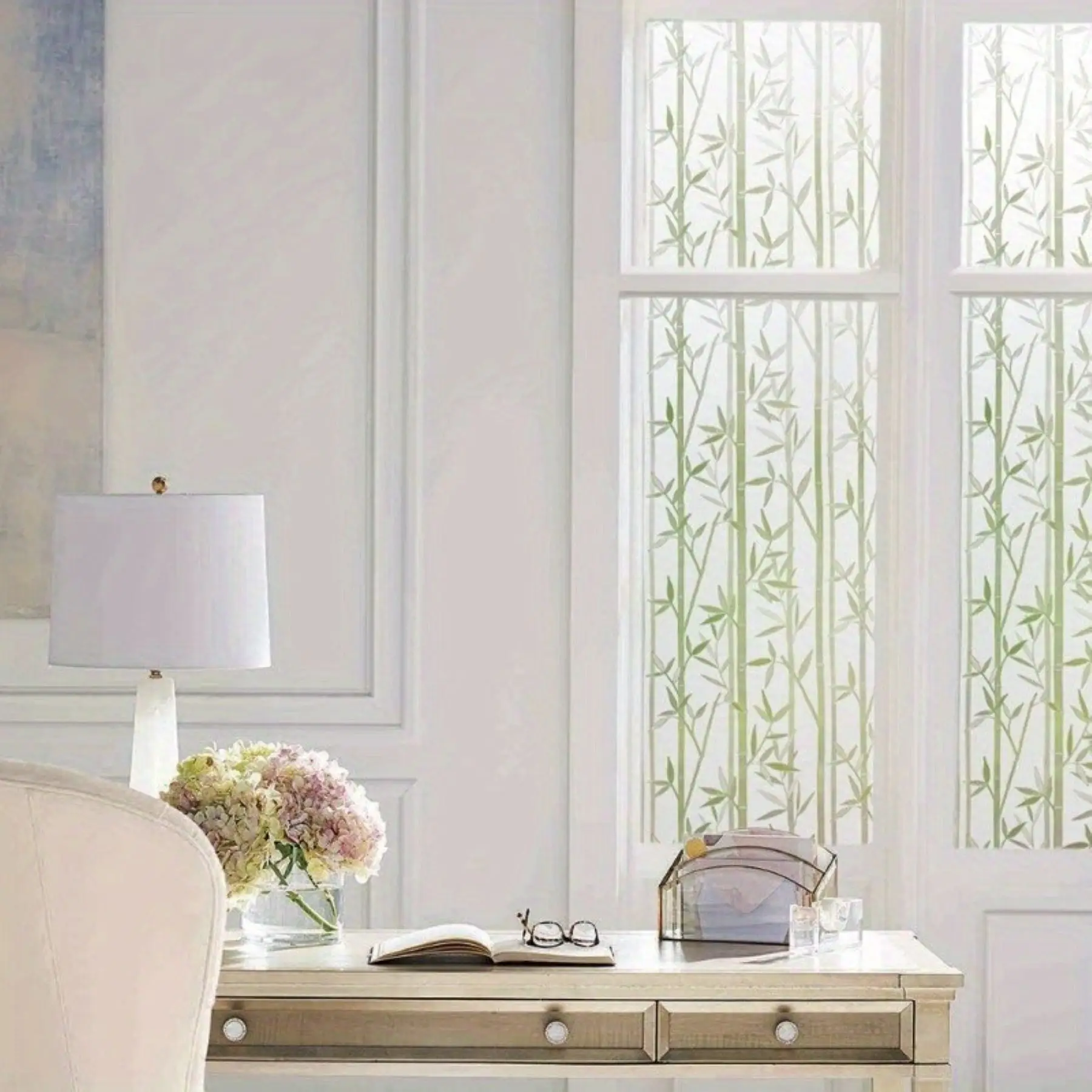 Frosted Privacy Window Film Roll Bamboo Pattern Static Cling No Glue UV Block Heat Block Anti Scratch for Bathroom Office