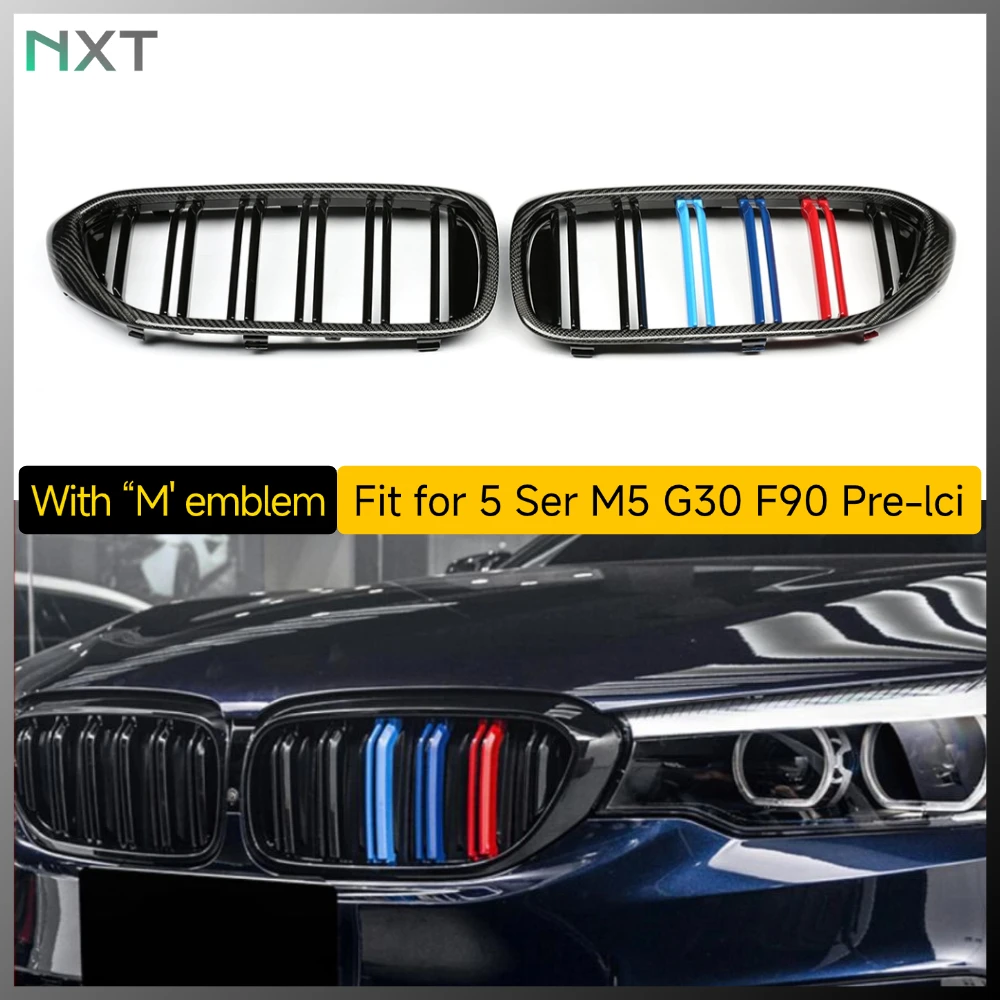 

2 шт., передняя решетка из настоящего углеродного волокна с двумя планками для BMW 2017-20 5 серии G30 M5 F90 M, цветные сменные решетки для вентиляционных отверстий для почек