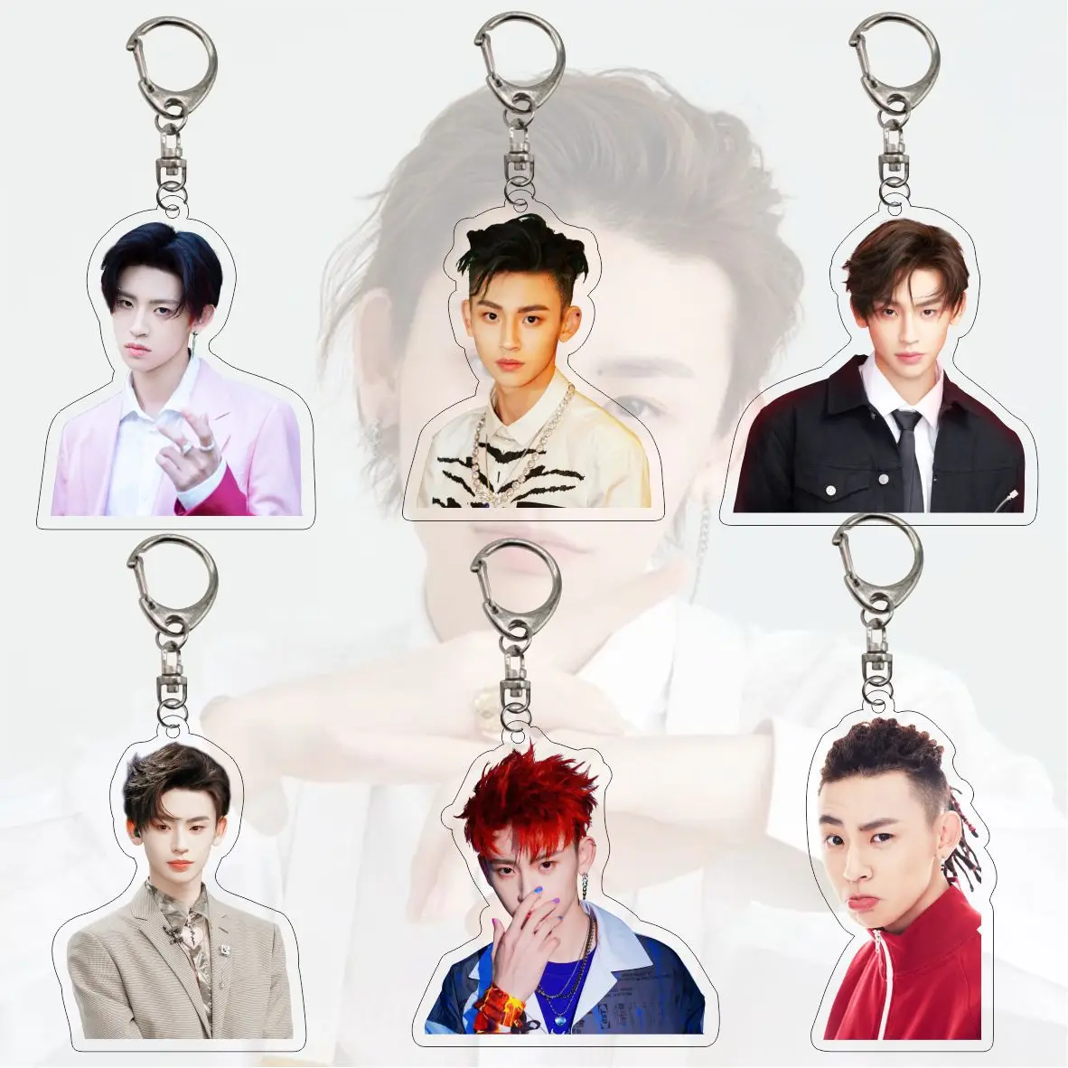 6 PCS Keychains China Music Songs Male Singer Artist NINE PERCENT NPC Lil Ghost Wang Linkai Picture Photo Keychains Fans Gift