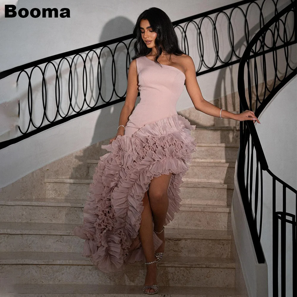Booma Mermaid Evening Dresses One Shoulder Ruffles High Side Slit Formal Party Gowns for Women Saudi Arabic Prom Dresses