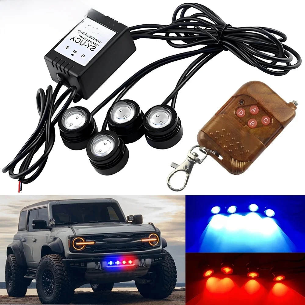 4 en 1 City Light Voiture LED Réseau Flash Télécommande sans fil Course diurne DRL Eagle Eye Un remorquage Quatre 16 Mode Camion Moto