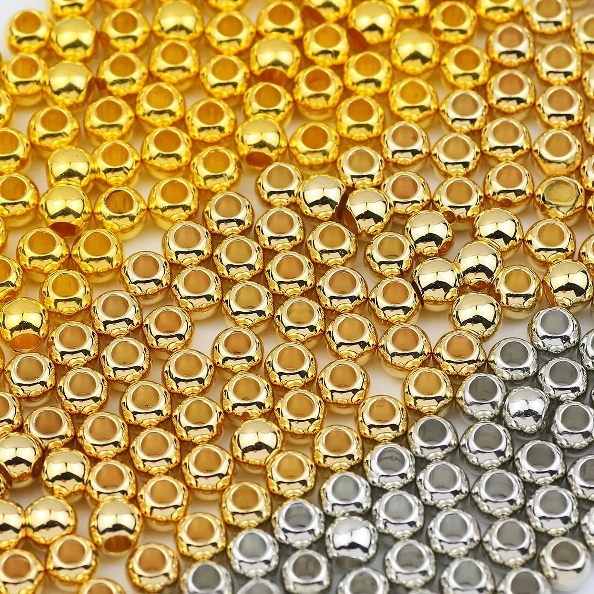 30-300 sztuk 4-12mm duży otwór błyszczący CCB plastikowy złoty posrebrzany Spacer luźne koraliki do tworzenia biżuterii DIY bransoletka naszyjnik — zdjęcie 2
