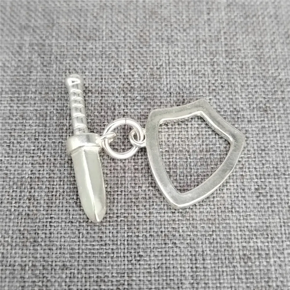 

925 Sterling Silver Sword Shield Balance Toggle Clasp w/ Open Jump Ring for Bracelet Necklace
