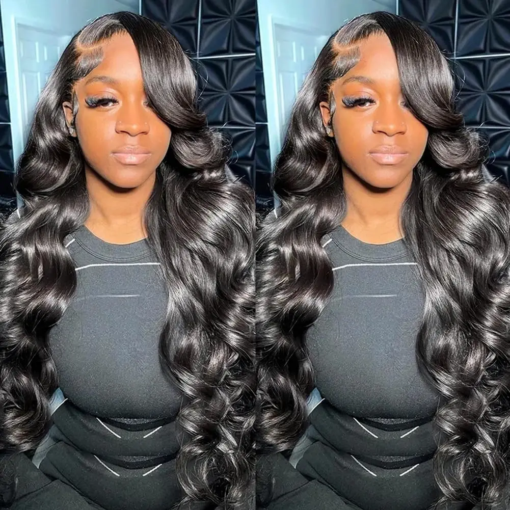 Perruque Lace Front Wig Body Wave naturelle noire, cheveux humains, 13x4 HD, 30 pouces, densité 180%, pour femmes