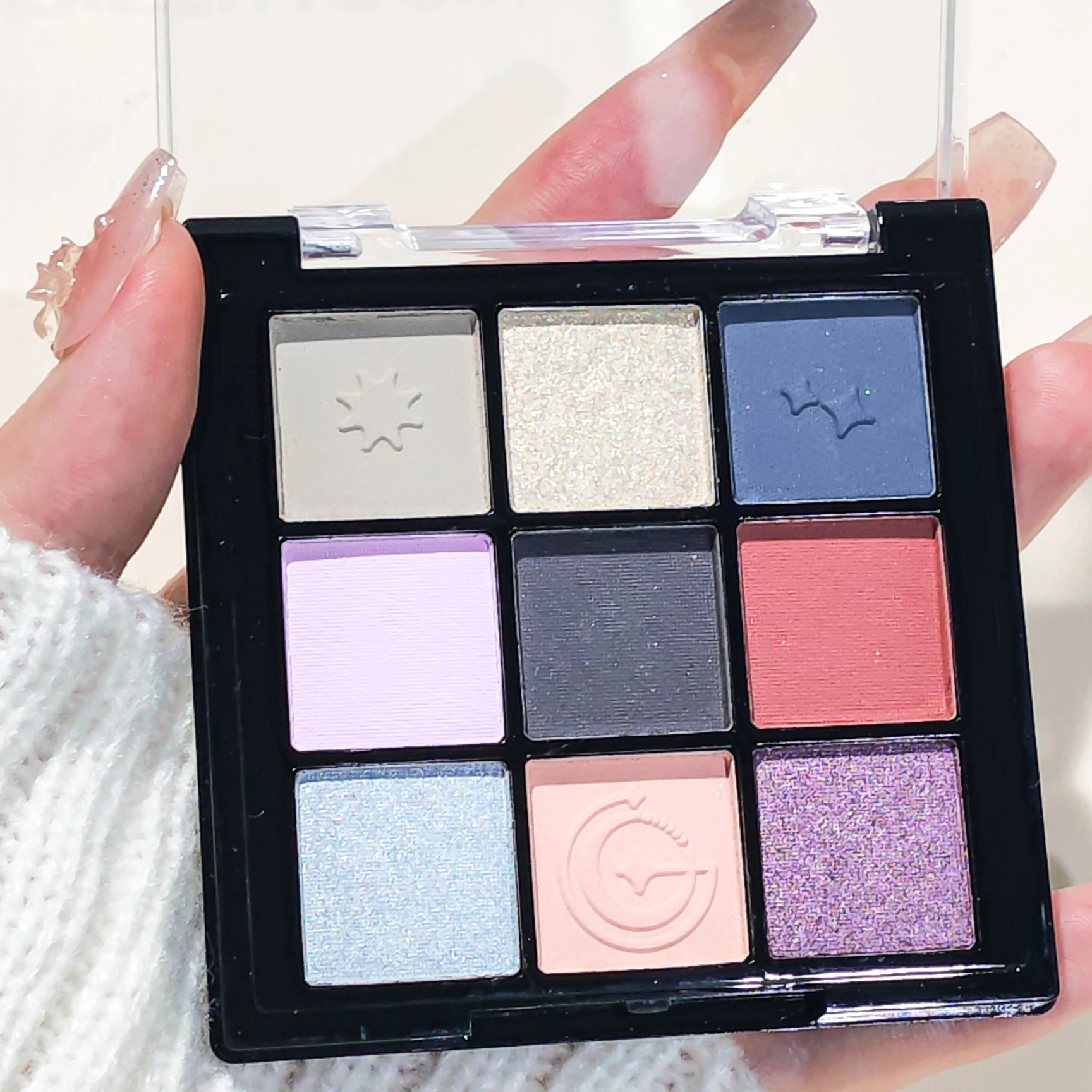 Neunfarbige Lidschatten-Palette, blau, lila, silberfarben, schimmernd, matt, rauchiger Stil, wasserfest, für Bühnenpartys, Performance-Make-up