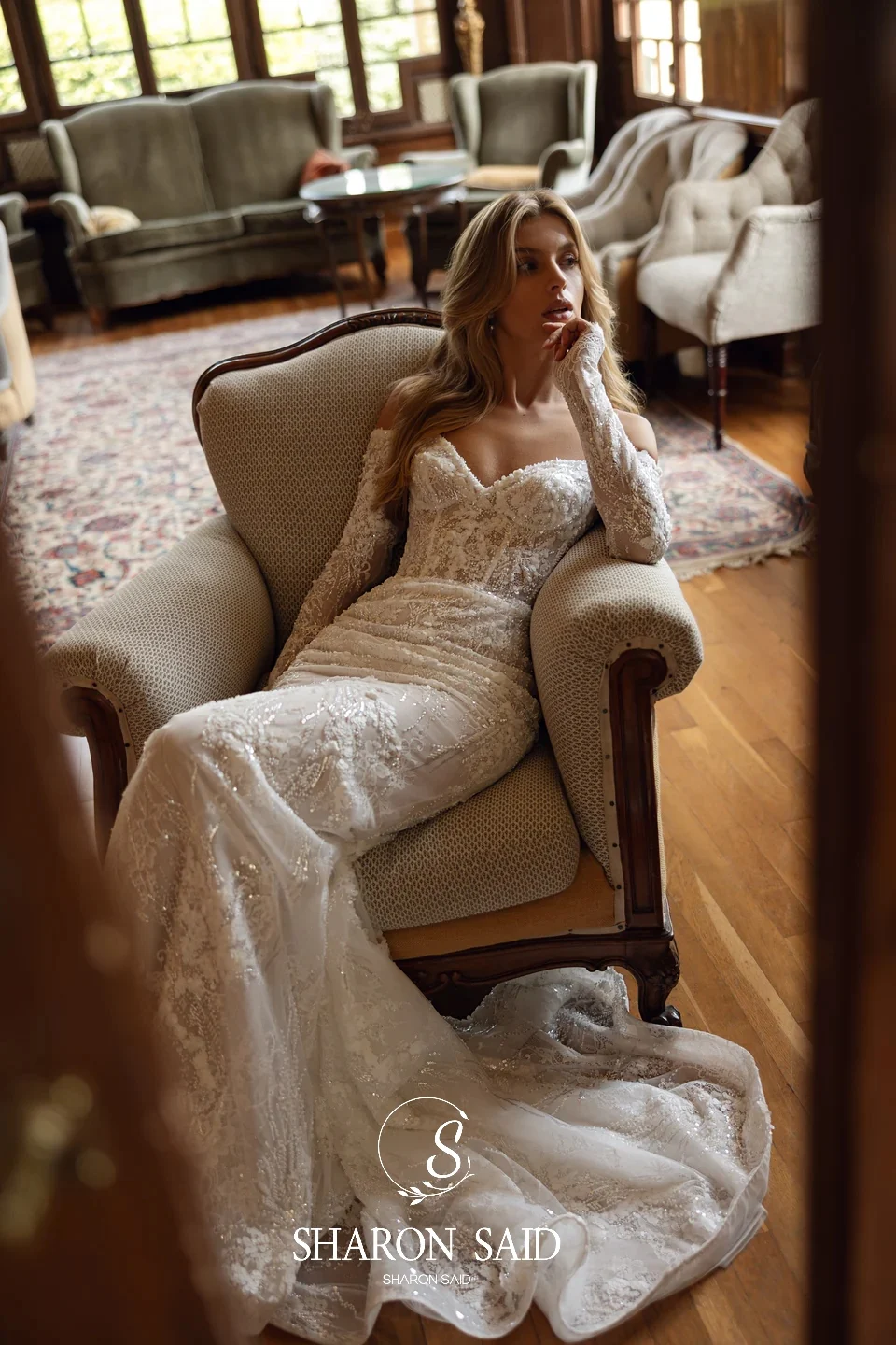 Sharon Said 2025 Vintage Sweetheart Mermaid Lace Off White Wedding Dress Sexy Corset Long Sleeve Bridal Gowns SW433 Customized