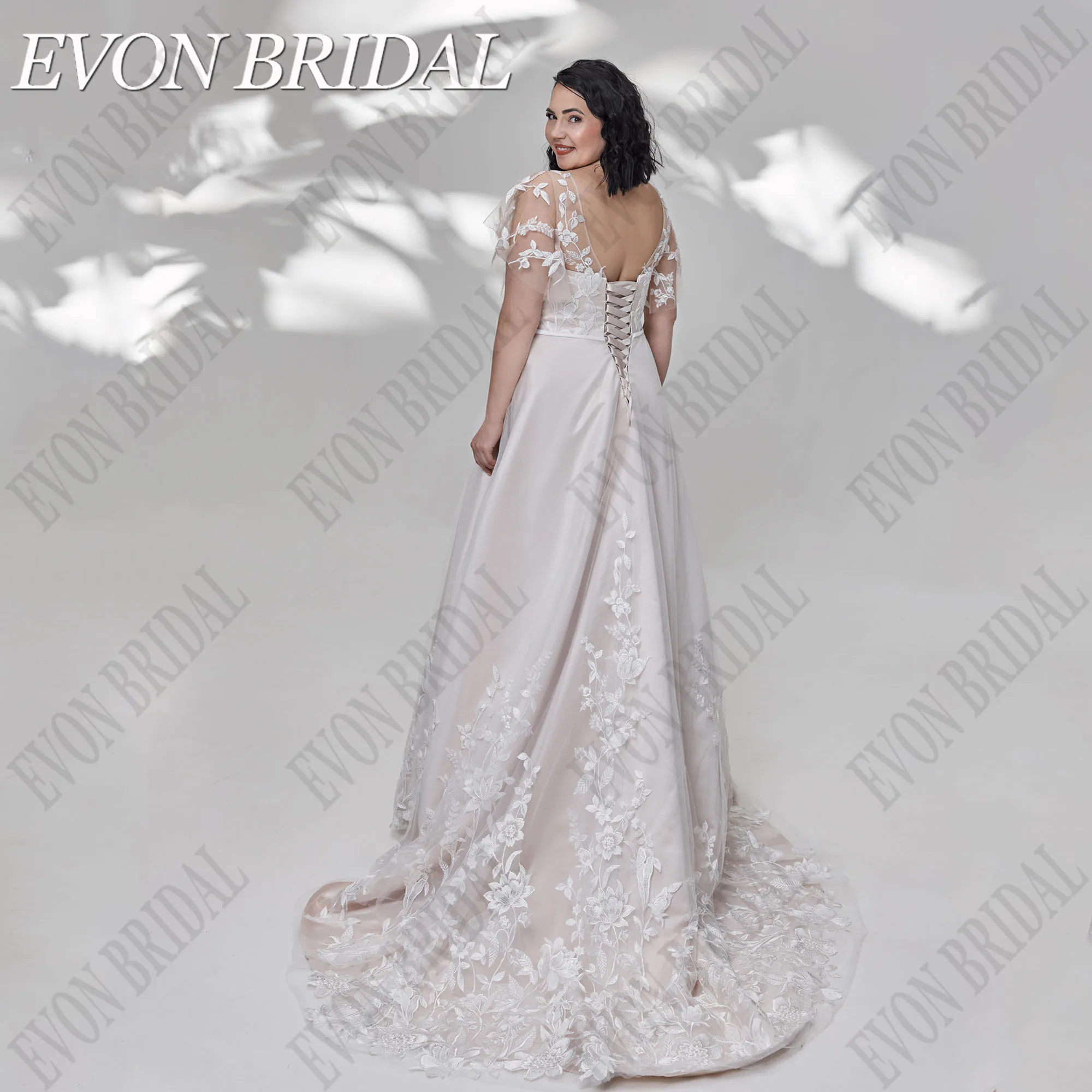 EVON BRIDAL Plus Size Wedding Dress Women V-Neck Batwing Sleeves Lace Wedding Gowns Bridal Applique A-Line Customsized 2025