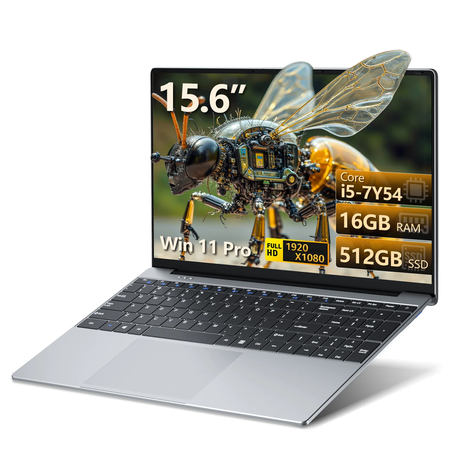 La computadora portátil KeeUiU de 15.6 pulgadas cuenta con un procesador Intel Core i5-7Y54, 16 GB de RAM, un SSD de 512 GB, una pantalla con resolución de 1920 x 1080, Wi-Fi 5, Bluetooth 4.2, USB 3.0, un teclado retroiluminado y viene preinstalada con Office 365 y Windows 11.