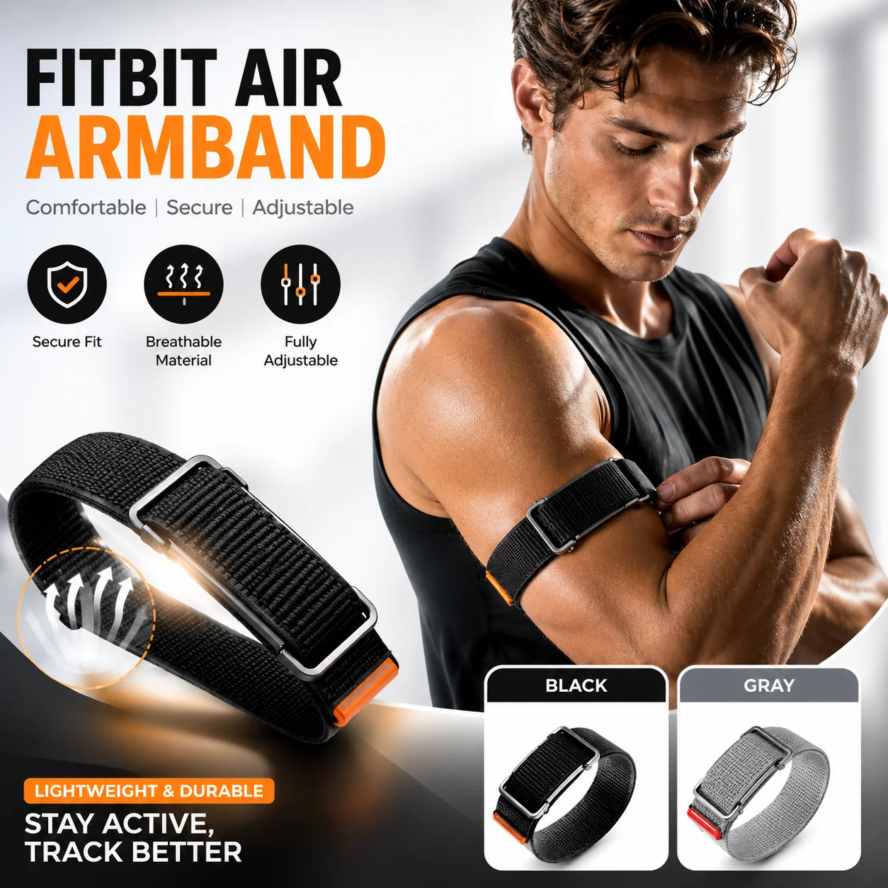 Für Fitbit Air Verstellbares Nylon-Armband Sport-Bizepsband mit abnehmbarem Metallgehäuse Fitness-Tracker-Armband