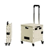 Foldable Utility Cart Folding Portable Rolling Crate Handcart with Heavy Duty Telescoping Handle Collapsible 4 Rotate Wheels