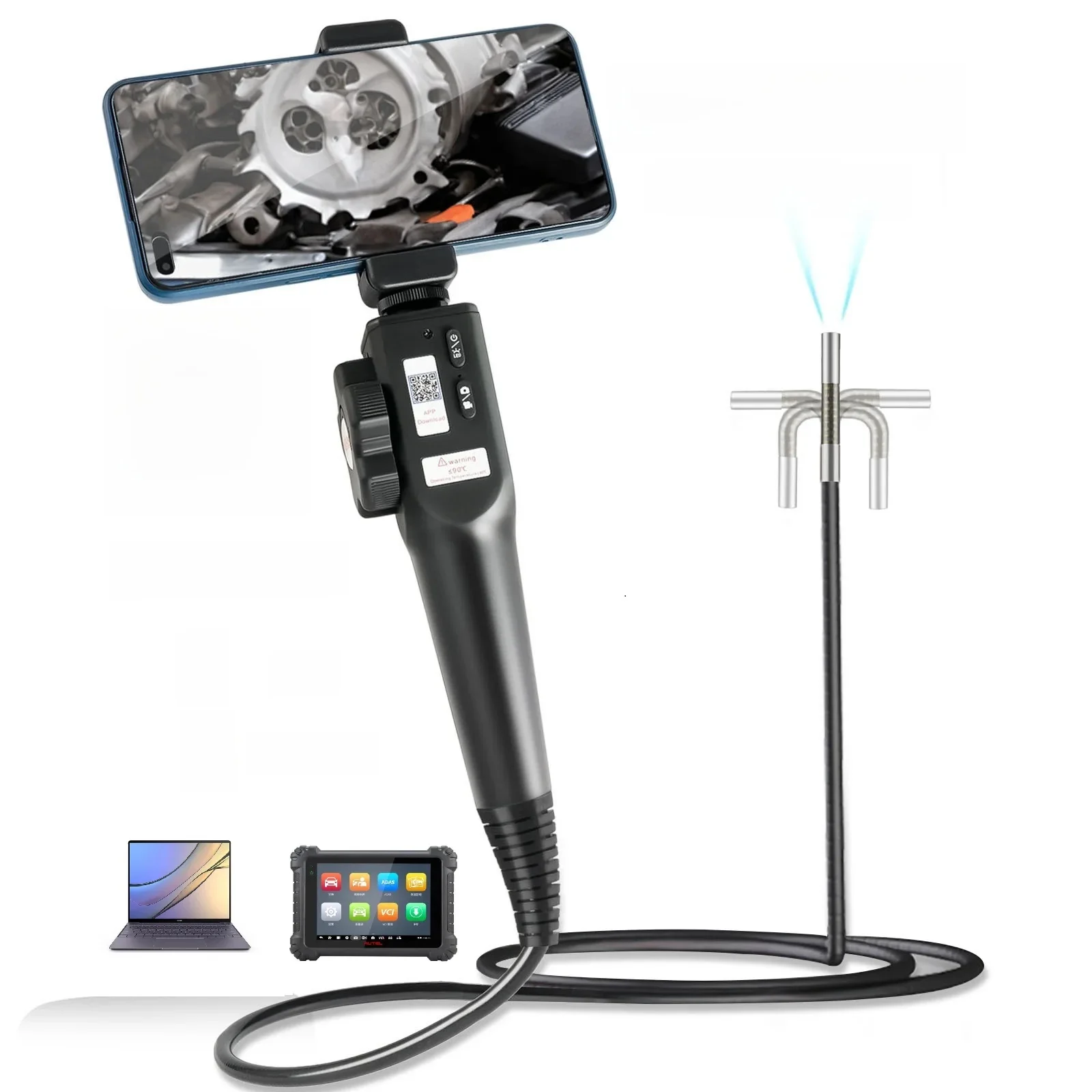 5.5mm 180° Steering Articulation Industrial Borescope Endoscope Cars Inspection Camera With 6 LED for iOS / Android