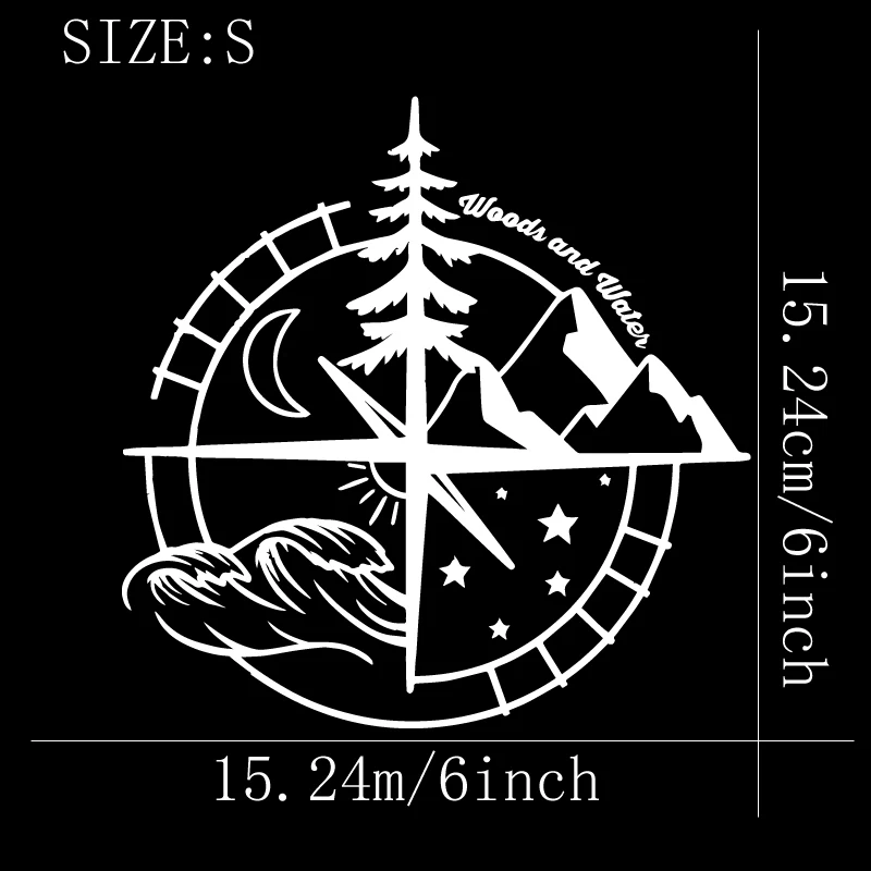 Woods and water compass Stickers,Car Stickers, Vinyl Decals - For Cars, Trucks, Walls, Laptops, Windows, Motorcycles, Bumpers
