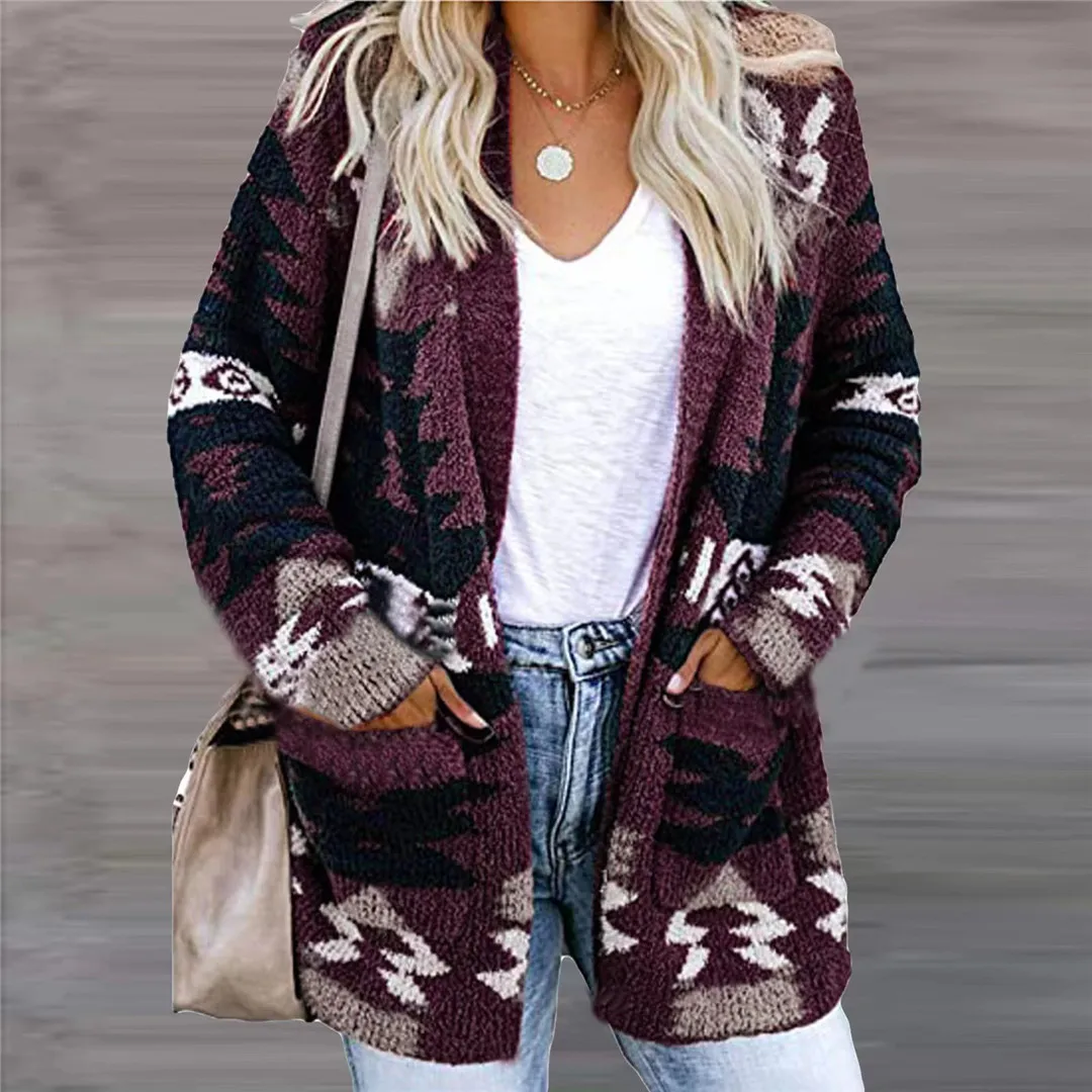 Women\'s Retro Boho Cardigan Long Sleeve Knitted Christmas Halloween Cardigan Loose Loose Sweater